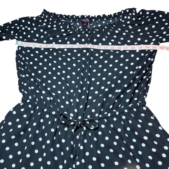 ELENA WANG Easy Care Poly Black / White Polka Dot Romper Bell Sleeves CA Sz L - Picture 6 of 8